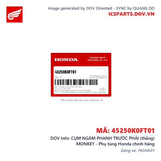 CỤM NGÀM PHANH TRƯỚC PHẢI (thắng) MONKEY - Phụ tùng Honda chính hãng
