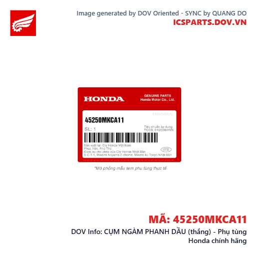 CỤM NGÀM PHANH DẦU (thắng) - Phụ tùng Honda chính hãng