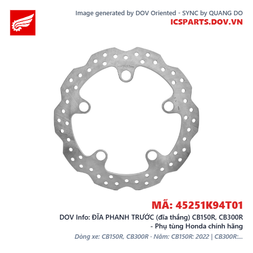 ĐĨA PHANH TRƯỚC (đĩa thắng) CB150R, CB300R - Phụ tùng Honda chính hãng