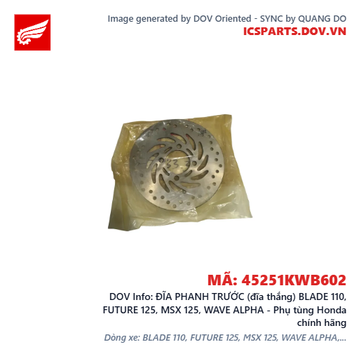 ĐĨA PHANH TRƯỚC (đĩa thắng) BLADE 110, FUTURE 125, MSX 125, WAVE ALPHA - Phụ tùng Honda chính hãng