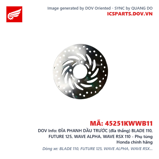 ĐĨA PHANH DẦU TRƯỚC (đĩa thắng) BLADE 110, FUTURE 125, WAVE ALPHA, WAVE RSX 110 - Phụ tùng Honda chính hãng
