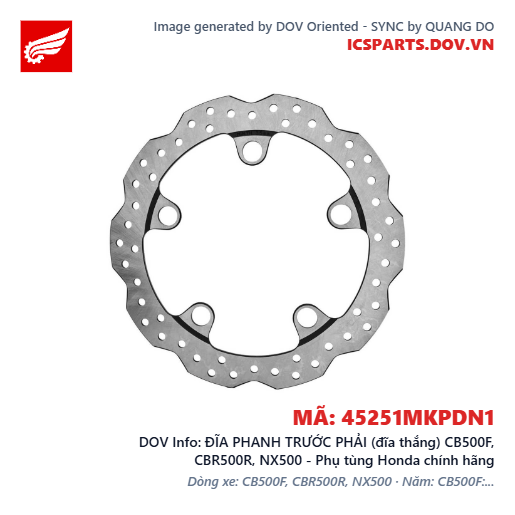 ĐĨA PHANH TRƯỚC PHẢI (đĩa thắng) CB500F, CBR500R, NX500 - Phụ tùng Honda chính hãng