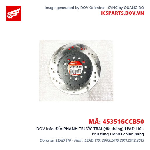 ĐĨA PHANH TRƯỚC TRÁI (đĩa thắng) LEAD 110 - Phụ tùng Honda chính hãng