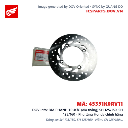 ĐĨA PHANH TRƯỚC (đĩa thắng) SH 125/150, SH 125/160 - Phụ tùng Honda chính hãng