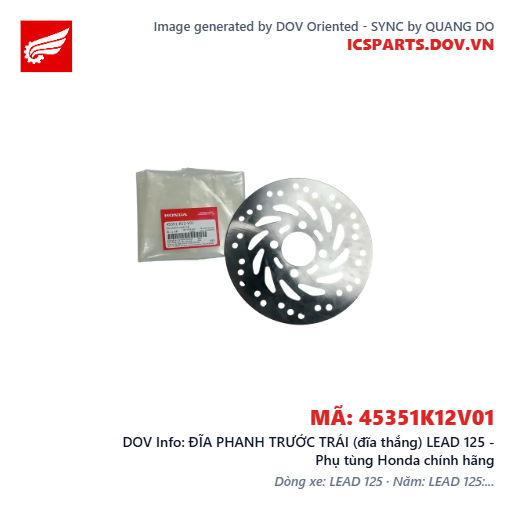 ĐĨA PHANH TRƯỚC TRÁI (đĩa thắng) LEAD 125 - Phụ tùng Honda chính hãng