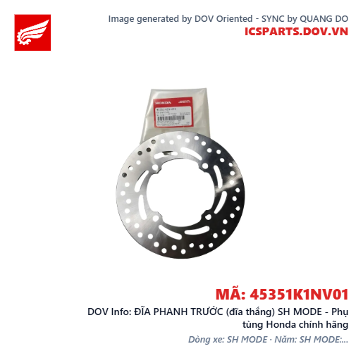 ĐĨA PHANH TRƯỚC (đĩa thắng) SH MODE - Phụ tùng Honda chính hãng