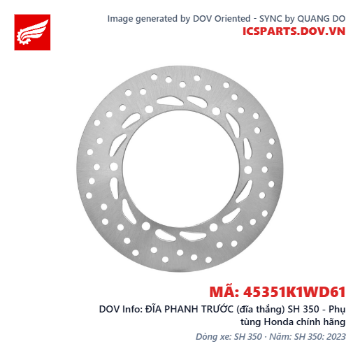 ĐĨA PHANH TRƯỚC (đĩa thắng) SH 350 - Phụ tùng Honda chính hãng