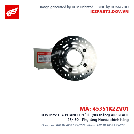 ĐĨA PHANH TRƯỚC (đĩa thắng) AIR BLADE 125/160 - Phụ tùng Honda chính hãng