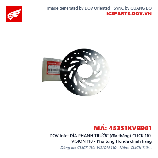 ĐĨA PHANH TRƯỚC (đĩa thắng) CLICK 110, VISION 110 - Phụ tùng Honda chính hãng