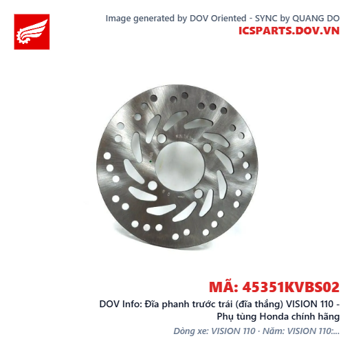 Đĩa phanh trước trái (đĩa thắng) VISION 110 - Phụ tùng Honda chính hãng