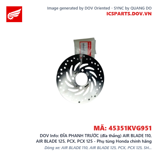 ĐĨA PHANH TRƯỚC (đĩa thắng) AIR BLADE 110, AIR BLADE 125, PCX, PCX 125 - Phụ tùng Honda chính hãng