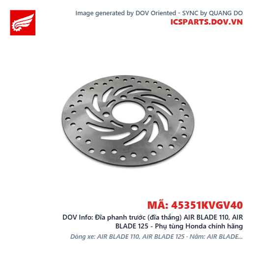 Đĩa phanh trước (đĩa thắng) AIR BLADE 110, AIR BLADE 125 - Phụ tùng Honda chính hãng