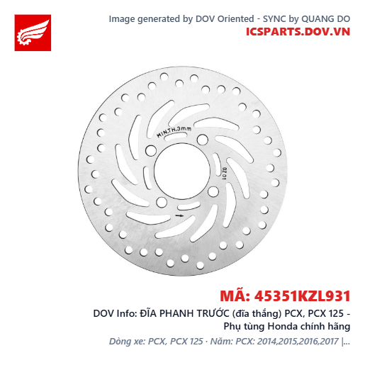 ĐĨA PHANH TRƯỚC (đĩa thắng) PCX, PCX 125 - Phụ tùng Honda chính hãng