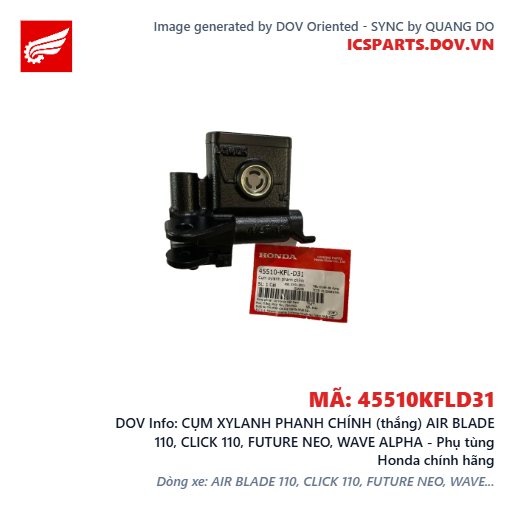 CỤM XYLANH PHANH CHÍNH (thắng) AIR BLADE 110, CLICK 110, FUTURE NEO, WAVE ALPHA - Phụ tùng Honda chính hãng