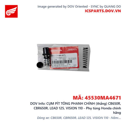 CỤM PÍT TÔNG PHANH CHÍNH (thắng) CB650R, CBR650R, LEAD 125, VISION 110 - Phụ tùng Honda chính hãng