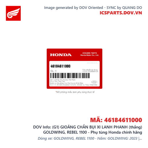 (G1) GIOĂNG CHẮN BỤI XI LANH PHANH (thắng) GOLDWING, REBEL 1100 - Phụ tùng Honda chính hãng