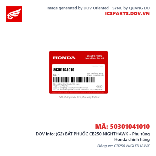 (G2) BÁT PHUỐC CB250 NIGHTHAWK - Phụ tùng Honda chính hãng