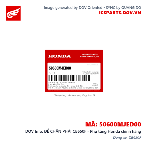 ĐỂ CHÂN PHẢI CB650F - Phụ tùng Honda chính hãng