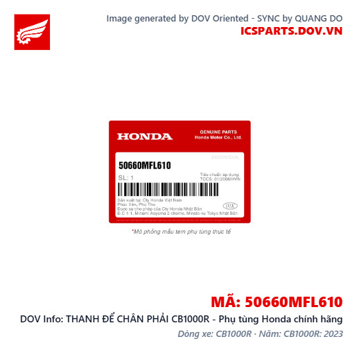 THANH ĐỂ CHÂN PHẢI CB1000R - Phụ tùng Honda chính hãng