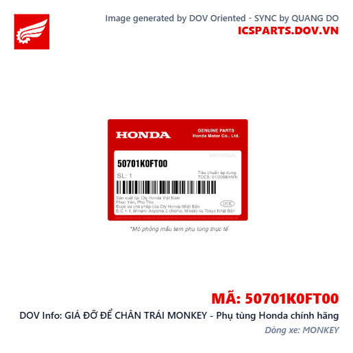 GIÁ ĐỠ ĐỂ CHÂN TRÁI MONKEY - Phụ tùng Honda chính hãng