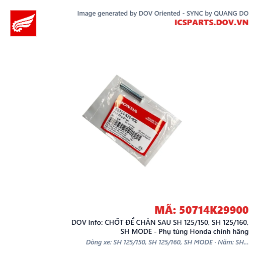 CHỐT ĐỂ CHÂN SAU SH 125/150, SH 125/160, SH MODE - Phụ tùng Honda chính hãng