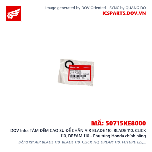 TẤM ĐỆM CAO SU ĐỂ CHÂN AIR BLADE 110, BLADE 110, CLICK 110, DREAM 110 - Phụ tùng Honda chính hãng