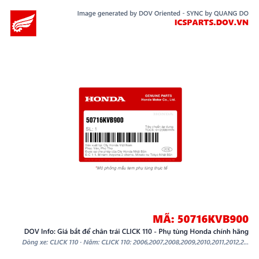 Giá bắt để chân trái CLICK 110 - Phụ tùng Honda chính hãng