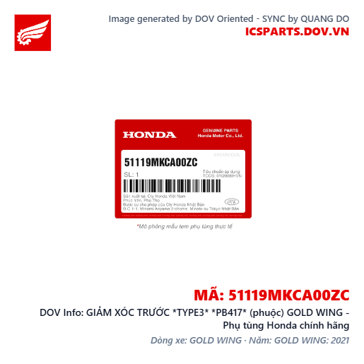 GIẢM XÓC TRƯỚC *TYPE3* *PB417* (phuộc) GOLD WING - Phụ tùng Honda chính hãng