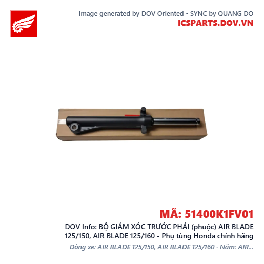 BỘ GIẢM XÓC TRƯỚC PHẢI (phuộc) AIR BLADE 125/150, AIR BLADE 125/160 - Phụ tùng Honda chính hãng