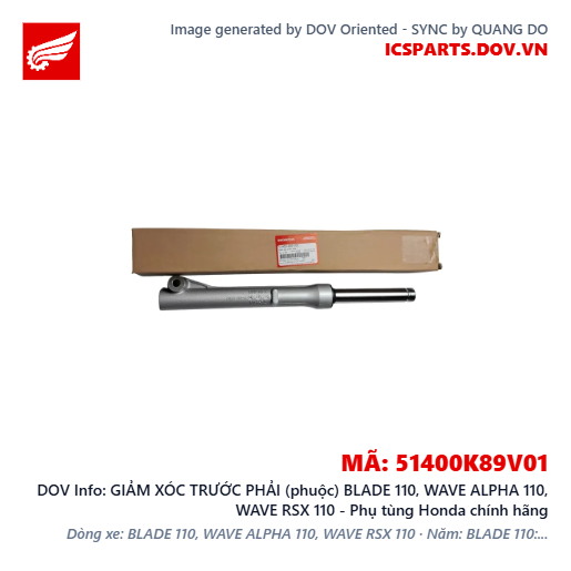 GIẢM XÓC TRƯỚC PHẢI (phuộc) BLADE 110, WAVE ALPHA 110, WAVE RSX 110 - Phụ tùng Honda chính hãng