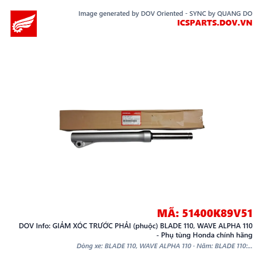 GIẢM XÓC TRƯỚC PHẢI (phuộc) BLADE 110, WAVE ALPHA 110 - Phụ tùng Honda chính hãng