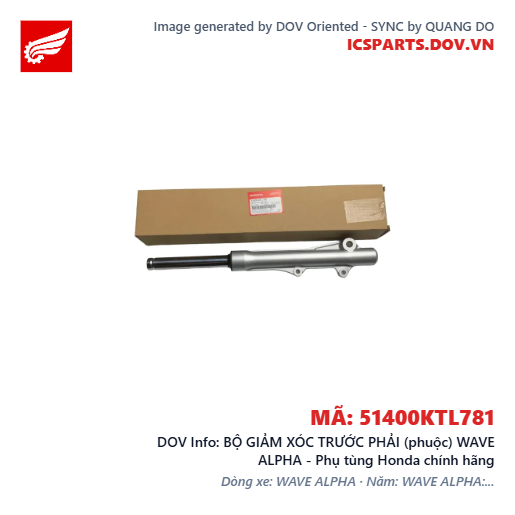 BỘ GIẢM XÓC TRƯỚC PHẢI (phuộc) WAVE ALPHA - Phụ tùng Honda chính hãng