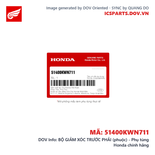 BỘ GIẢM XÓC TRƯỚC PHẢI (phuộc) - Phụ tùng Honda chính hãng