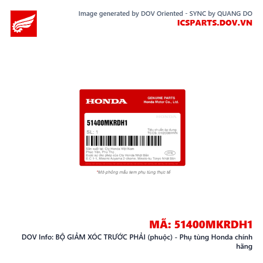 BỘ GIẢM XÓC TRƯỚC PHẢI (phuộc) - Phụ tùng Honda chính hãng