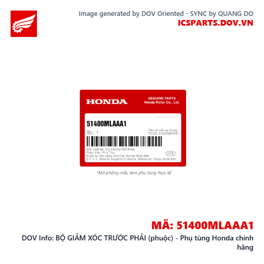 BỘ GIẢM XÓC TRƯỚC PHẢI (phuộc) - Phụ tùng Honda chính hãng