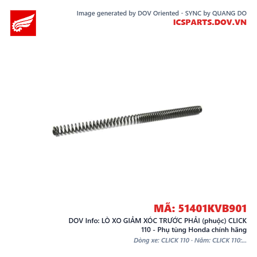 LÒ XO GIẢM XÓC TRƯỚC PHẢI (phuộc) CLICK 110 - Phụ tùng Honda chính hãng