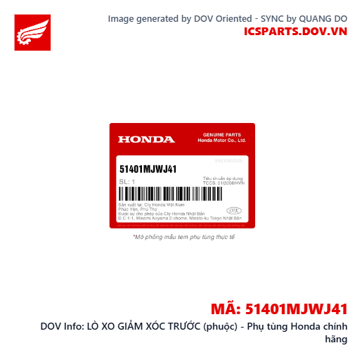 LÒ XO GIẢM XÓC TRƯỚC (phuộc) - Phụ tùng Honda chính hãng