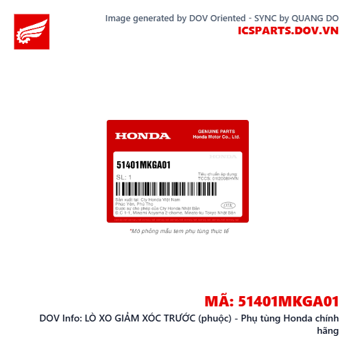 LÒ XO GIẢM XÓC TRƯỚC (phuộc) - Phụ tùng Honda chính hãng