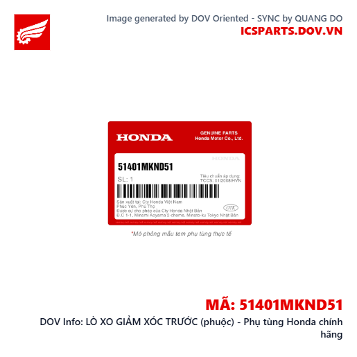 LÒ XO GIẢM XÓC TRƯỚC (phuộc) - Phụ tùng Honda chính hãng