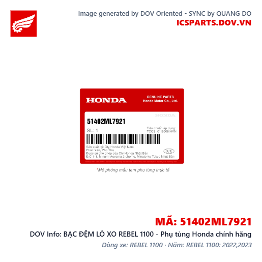 BẠC ĐỆM LÒ XO REBEL 1100 - Phụ tùng Honda chính hãng