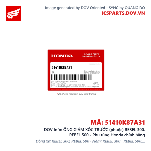 ỐNG GIẢM XÓC TRƯỚC (phuộc) REBEL 300, REBEL 500 - Phụ tùng Honda chính hãng