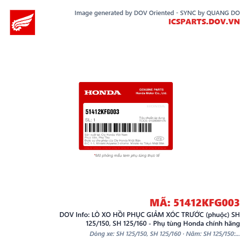 LÒ XO HỒI PHỤC GIẢM XÓC TRƯỚC (phuộc) SH 125/150, SH 125/160 - Phụ tùng Honda chính hãng