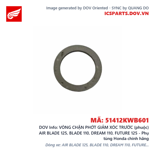 VÒNG CHẶN PHỚT GIẢM XÓC TRƯỚC (phuộc) AIR BLADE 125, BLADE 110, DREAM 110, FUTURE 125 - Phụ tùng Honda chính hãng
