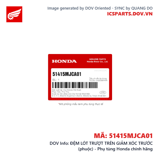 ĐỆM LÓT TRƯỢT TRÊN GIẢM XÓC TRƯỚC (phuộc) - Phụ tùng Honda chính hãng