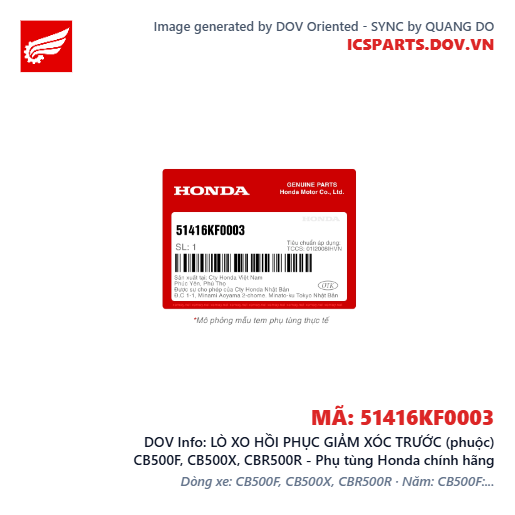 LÒ XO HỒI PHỤC GIẢM XÓC TRƯỚC (phuộc) CB500F, CB500X, CBR500R - Phụ tùng Honda chính hãng