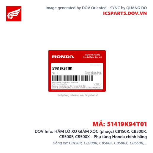 HÃM LÒ XO GIẢM XÓC (phuộc) CB150R, CB300R, CB500F, CB500X - Phụ tùng Honda chính hãng
