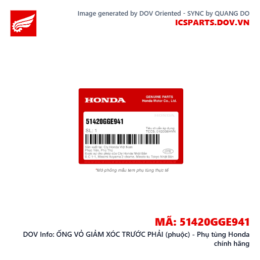 ỐNG VỎ GIẢM XÓC TRƯỚC PHẢI (phuộc) - Phụ tùng Honda chính hãng