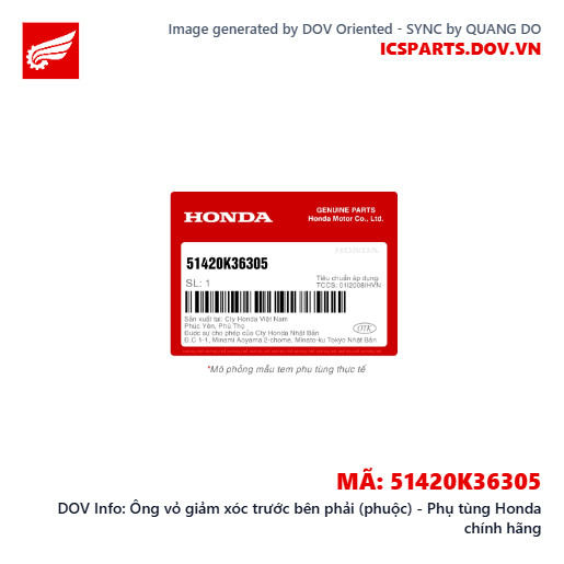 Ông vỏ giảm xóc trước bên phải (phuộc) - Phụ tùng Honda chính hãng