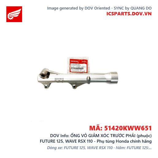 ỐNG VỎ GIẢM XÓC TRƯỚC PHẢI (phuộc) FUTURE 125, WAVE RSX 110 - Phụ tùng Honda chính hãng