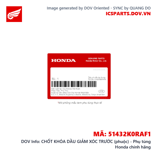 CHỐT KHÓA DẦU GIẢM XÓC TRƯỚC (phuộc) - Phụ tùng Honda chính hãng